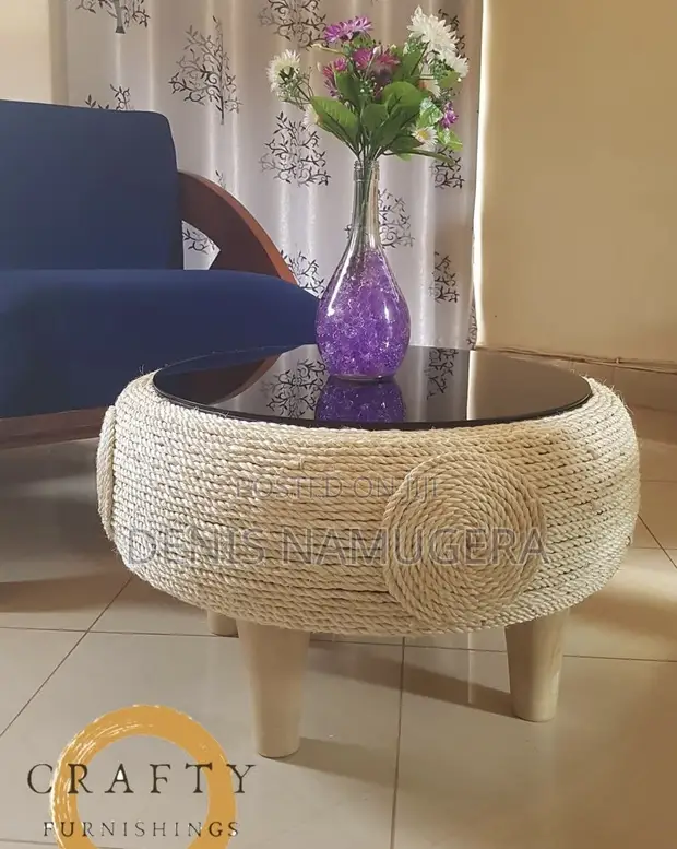 Crafted Sisal Rope Centre Table with Natural Wood Top - 1