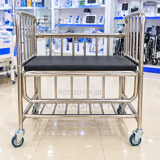 Stainless Steel Hospital Baby Cot with Wheels - 1