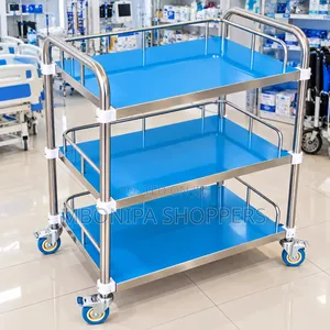 3-Tier Stainless Steel Medical Utility Trolley - Blue