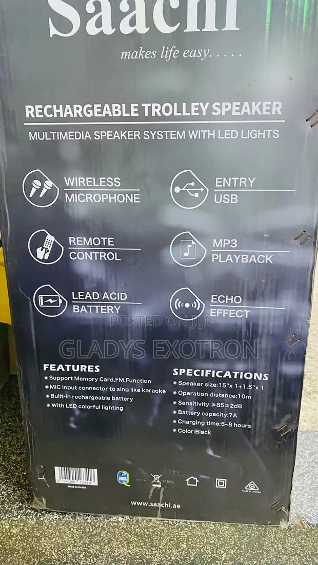Saachi Rechargeable Trolley Speaker with 2 Microphones - 1
