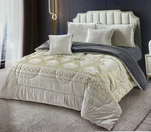 6-Piece Velvet Bedcover Set - Khaki