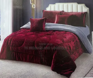 6 Piece Velvet Bedcover Set - Maroon