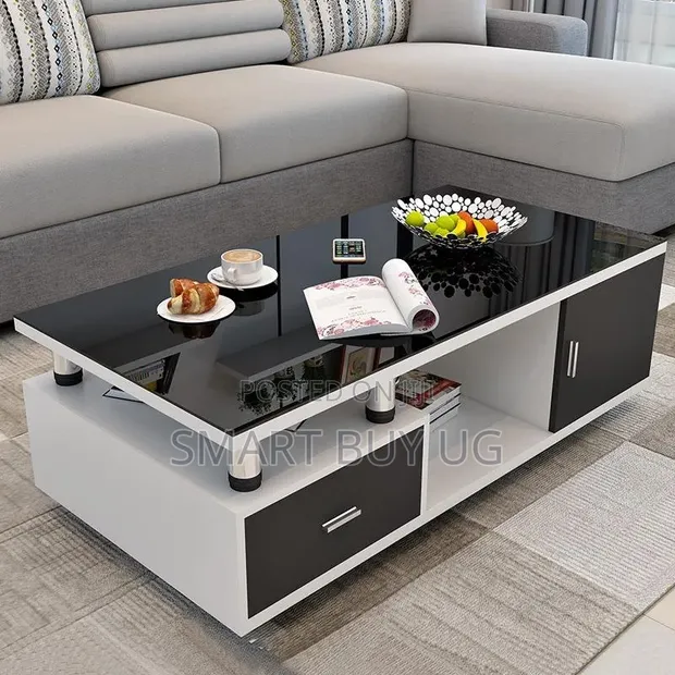Modern Centre Table with Drawers | White Glossy Finish - 1
