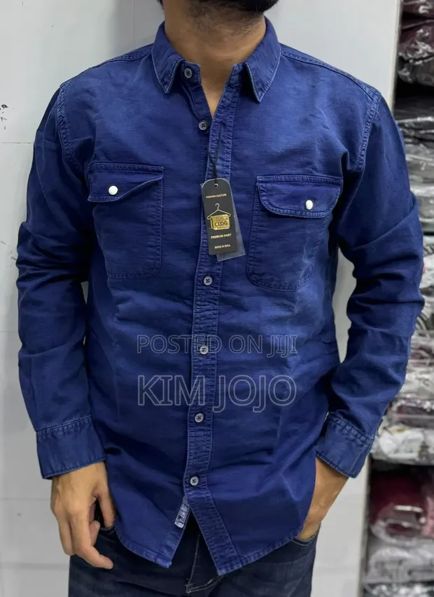Men's Denim Shirts - Long Sleeve, Turn-Down Collar - 1