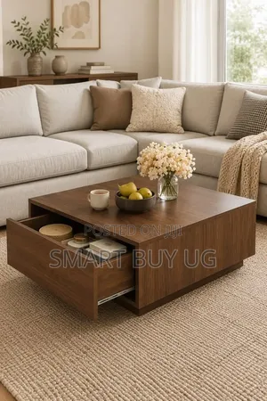 Modern Center Table with Storage | Brown Laminate Finish