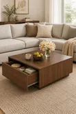 Modern Center Table with Storage | Brown Laminate Finish - 1