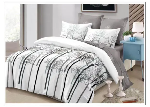 4-Piece Monochrome Tree Branch Duvet Bedding Set - 1
