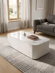 Classic Wooden Center Table with Glossy White Marble Top - 1