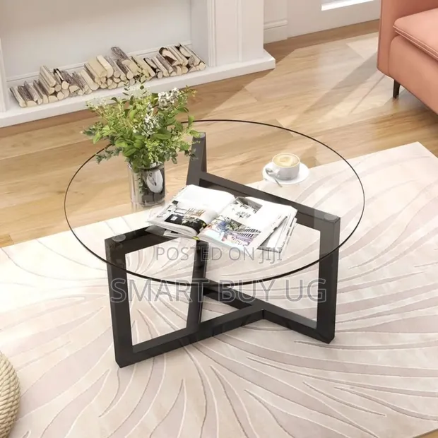Modern Glass Top Center Table with Metal Frame - 1