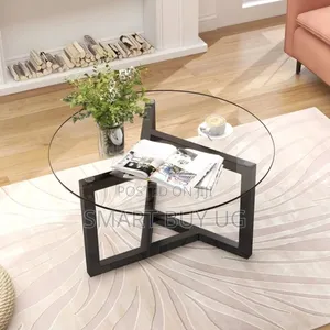 Modern Glass Top Center Table with Metal Frame