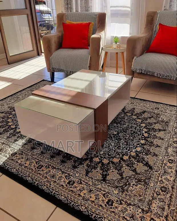Modern Center Table with Shelf - White Glossy Finish - 1