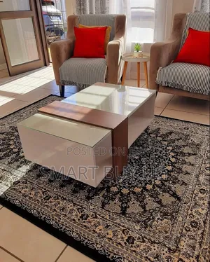 Modern Center Table with Shelf - White Glossy Finish