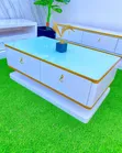 Contemporary White Glossy Rectangular Center Table with Glass Top - 2