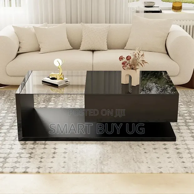 Brand New Centre Table with Drawers - Black Glossy Finish - 1