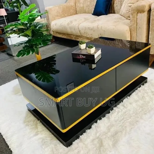 Modern Wooden Center Table with Glass Top - 1