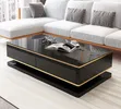 Black Glossy Finish Center Table with Glass Top - 1