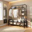 Garment Rack with 2 Hanging Rails, 4 Hooks & Shelves - 1