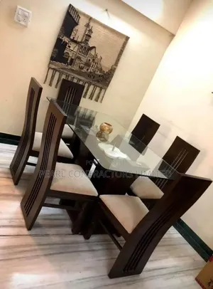6-Seater Wooden Dining Set with Glass Top