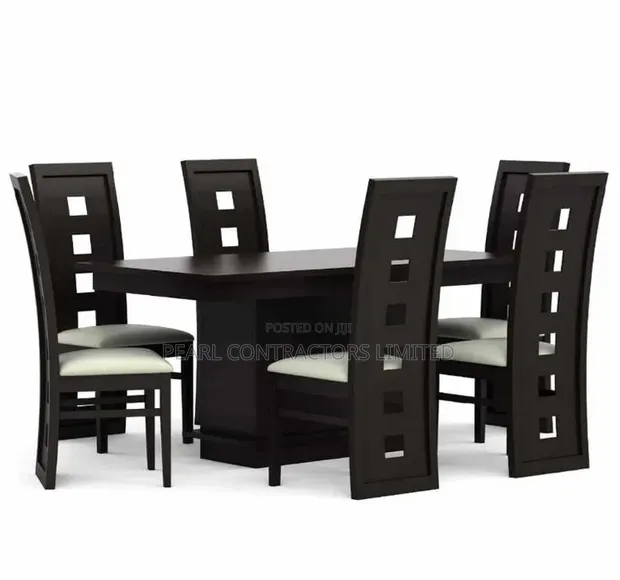 Brand New Black Polish 6-Seater Wooden Dining Set - 1