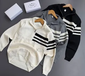 Striped Chest Design Half Zip Sweater