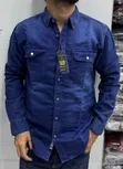 Men's Long-Sleeve Double-Pocket Denim Shirts - 1