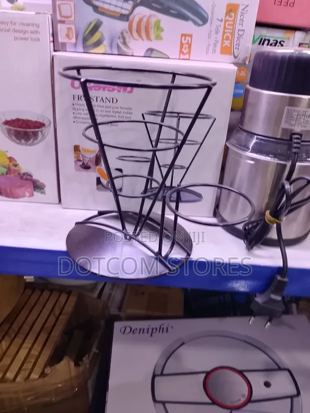 Black Metal French Fry Cone Stand with Sauce Holder - 1