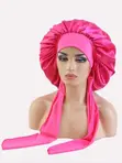 Colorful Satin Hair Bonnets with Tie Bands - 4