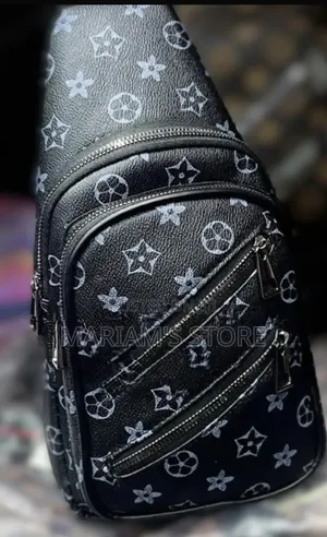 Black Faux-Leather Sling Chest Bag
