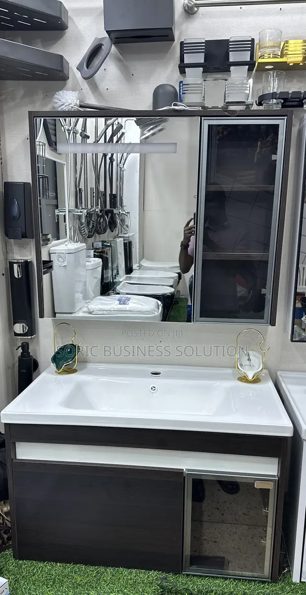 Handwash Basin Cabinet with Mirror and Storage - 1
