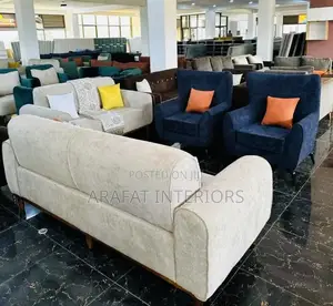 Elegant Living Room Sofa Set - Cream & Navy