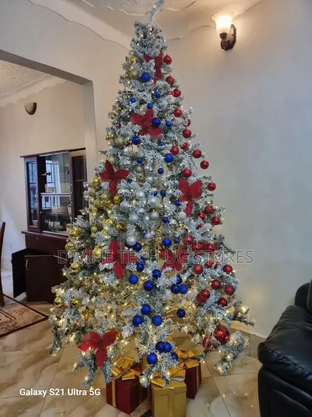 7ft Snow White Flocked Christmas Tree with Decorations - 1