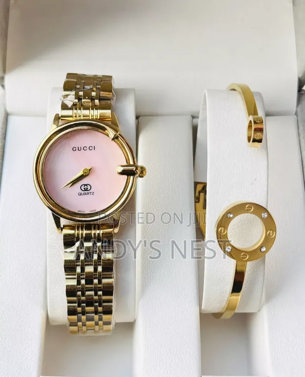 Gucci All Golden Watch for Ladies with Bangle - 1