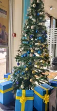 2.4m Christmas Light Tree Decoration with Blue and Gold Ornaments - 2