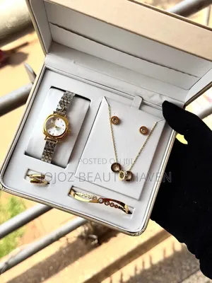 Elegant Rose-Gold Women's Watch, Bracelet, Ring Gift Set