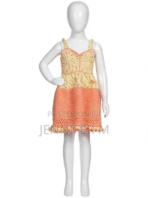 KUZAJ Peach Sorbet Handmade Crochet Dress for Children (Ages 4-7)