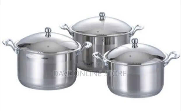 3-Piece Polished Stainless Steel Cooking Pot Set - 1