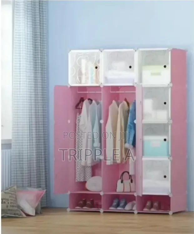 3 Column Plastic Wardrobe - Blue - 1