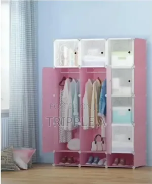 3 Column Plastic Wardrobe - Blue