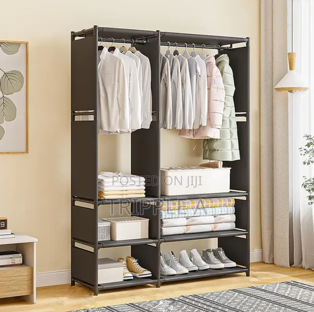 Minimalist Metal Clothes Rack with Storage Shelves - 1