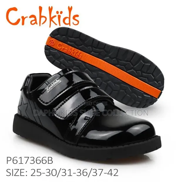 Crabkids Black Leather School Shoes - 1