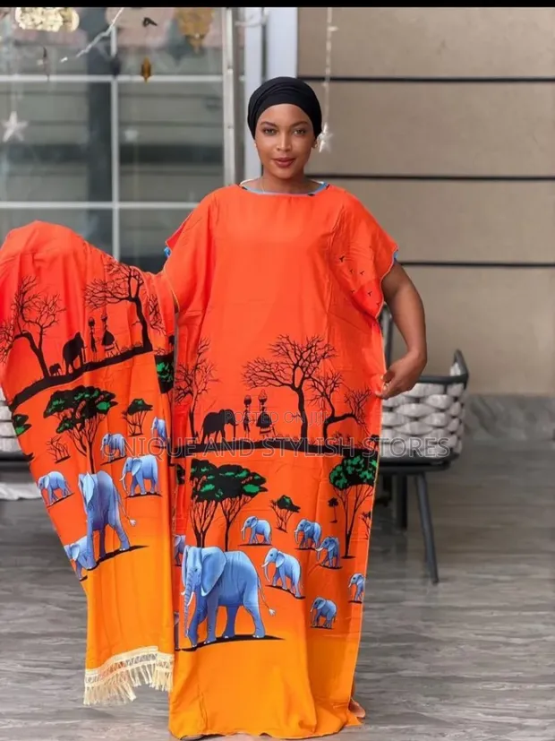 African Cotton Dress with Scarf - 1