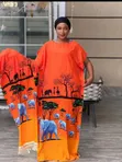 African Cotton Dress with Scarf - 1
