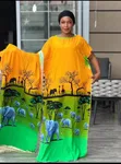 African Cotton Dress with Scarf - 2
