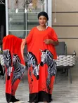 African Cotton Dress with Scarf - 3