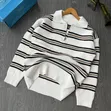 Black-and-White Striped Knitted Half-Zip Pullover Sweater - 1