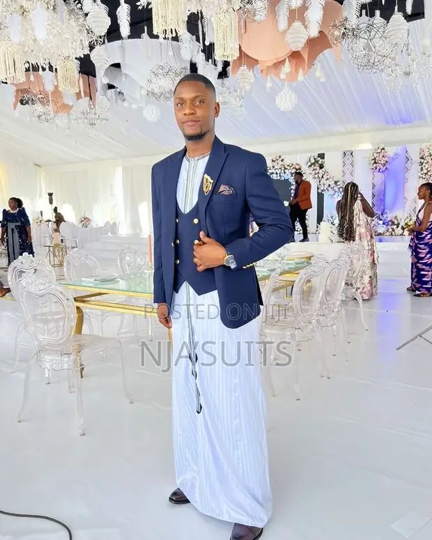 Custom Navy Blue Suit Set with Quality Kanzu - 1
