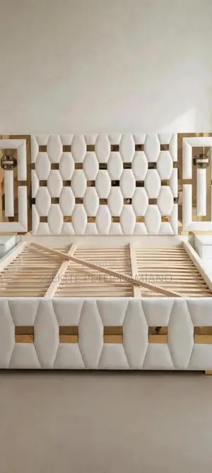 6x6 Luxury Royal Bed with Side Drawers - White & Gold
