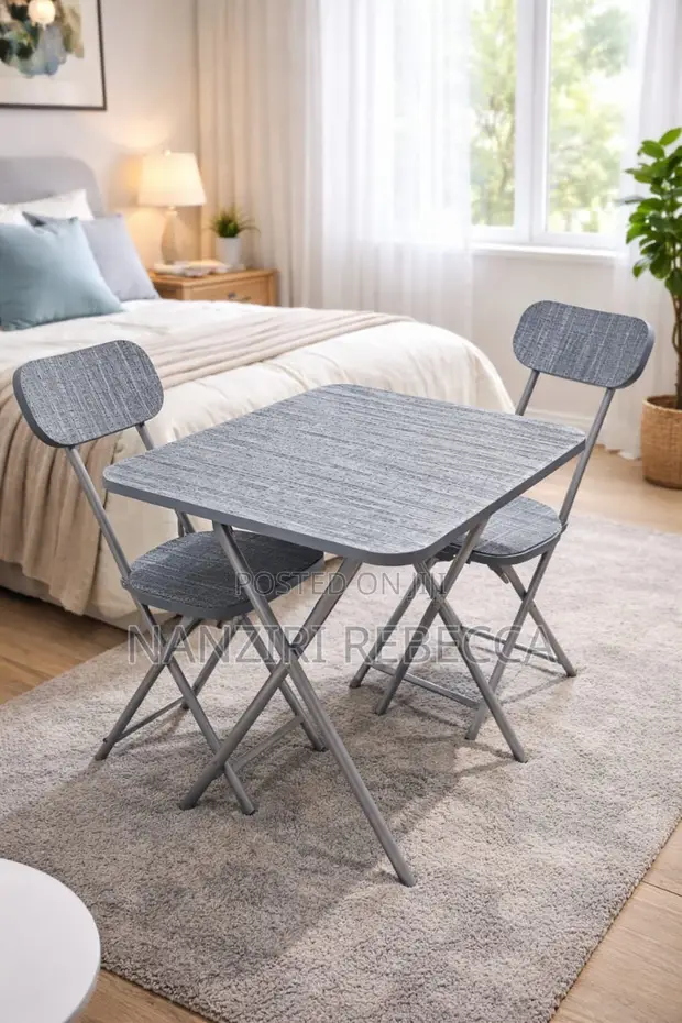 Foldable Table with 2 Chairs - Grey - 1