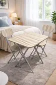 Foldable Table Set with 2 Chairs - Cream - 2