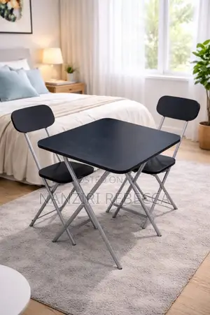 Foldable Table with 2 Chairs - Black